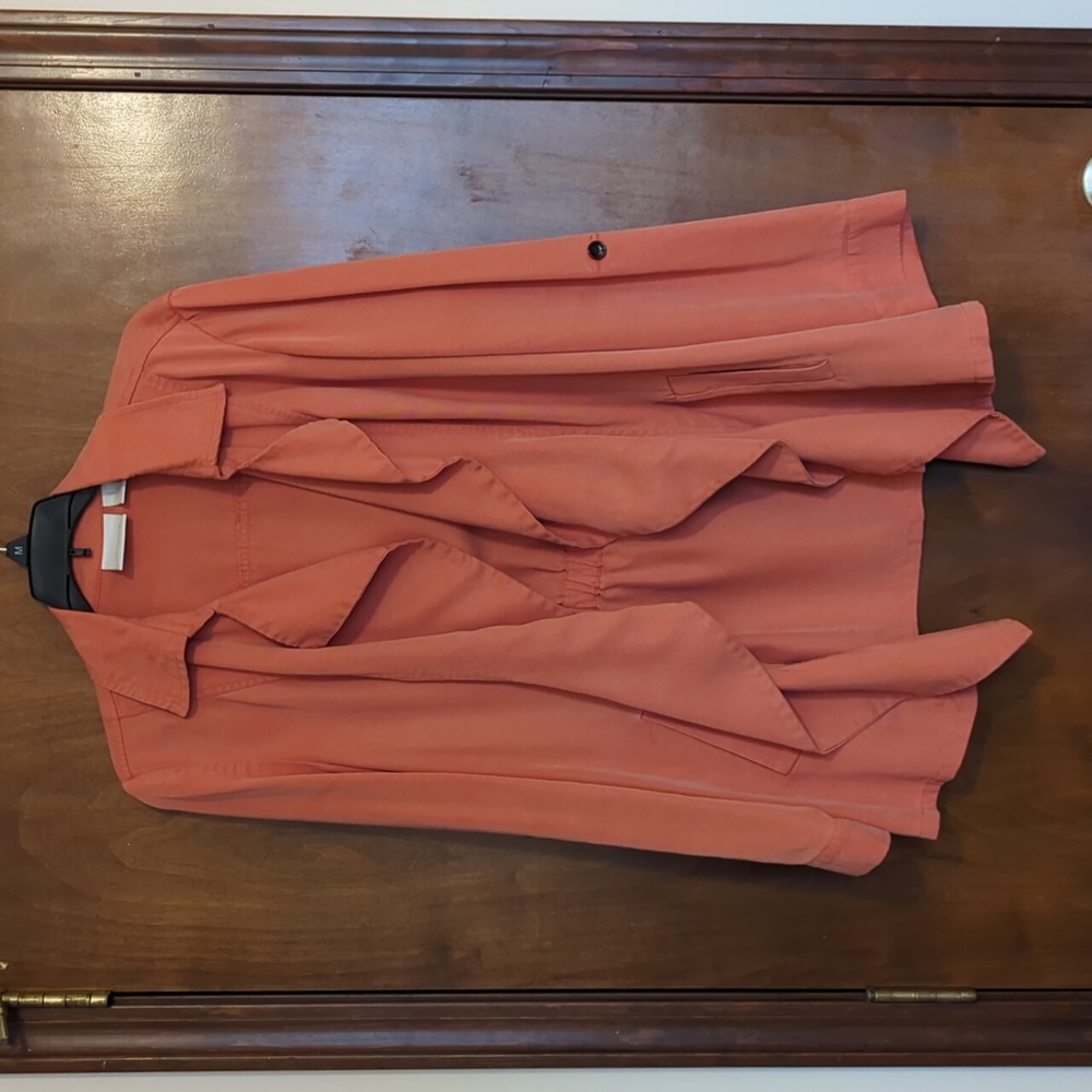 Chicos Womens Jacket Soft Ruffle Roll Tab Sleeve Lyocell Orange Small